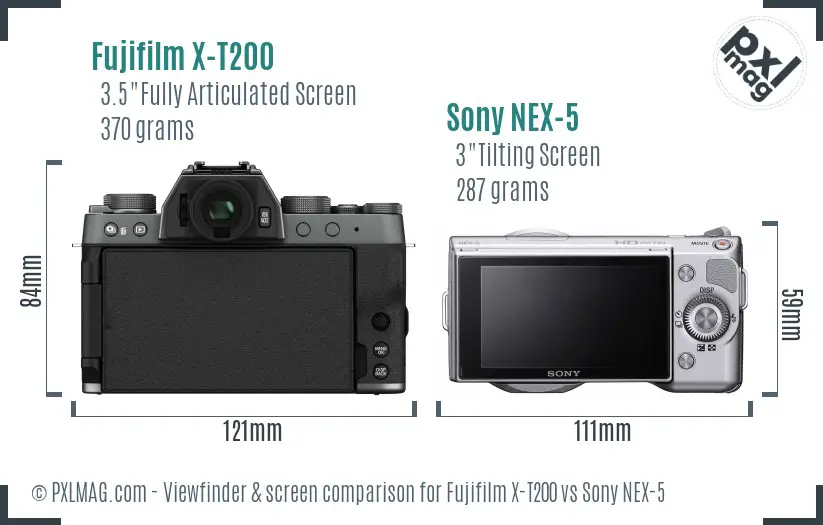 Fujifilm X-T200 vs Sony NEX-5 Screen and Viewfinder comparison