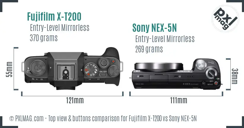 Fujifilm X-T200 vs Sony NEX-5N top view buttons comparison
