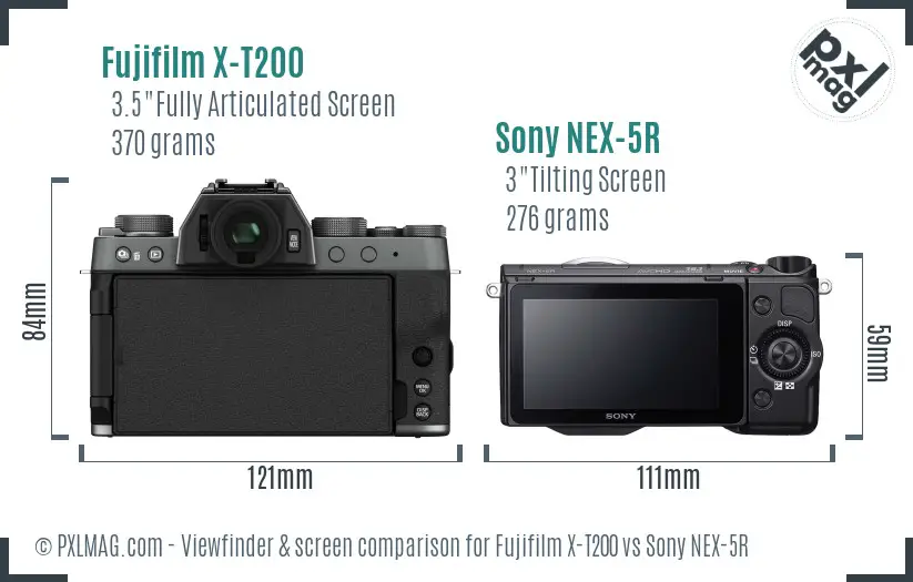 Fujifilm X-T200 vs Sony NEX-5R Screen and Viewfinder comparison