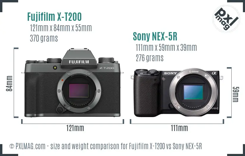 Fujifilm X-T200 vs Sony NEX-5R size comparison