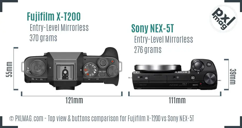 Fujifilm X-T200 vs Sony NEX-5T top view buttons comparison