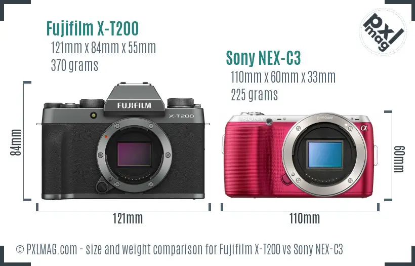 Fujifilm X-T200 vs Sony NEX-C3 size comparison