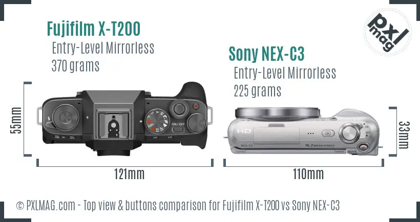 Fujifilm X-T200 vs Sony NEX-C3 top view buttons comparison