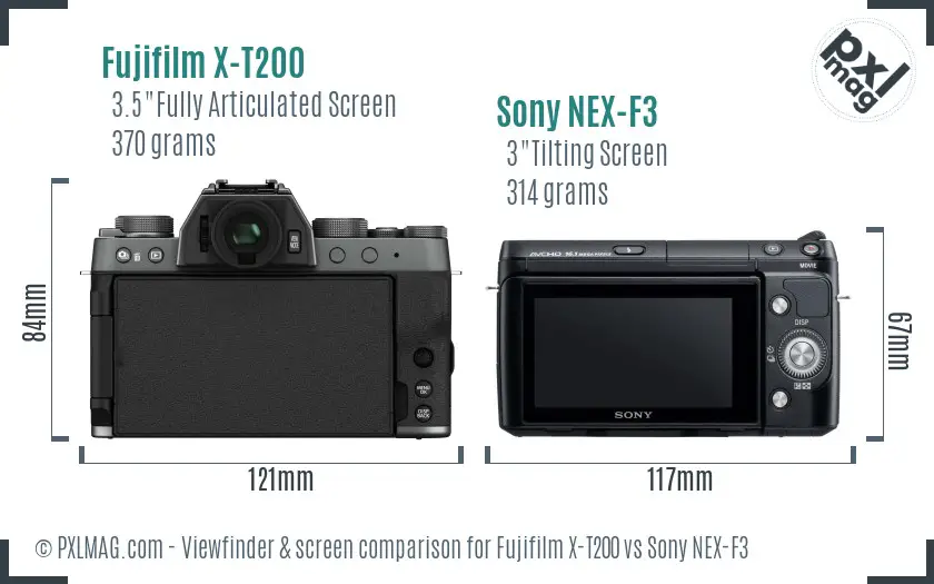 Fujifilm X-T200 vs Sony NEX-F3 Screen and Viewfinder comparison