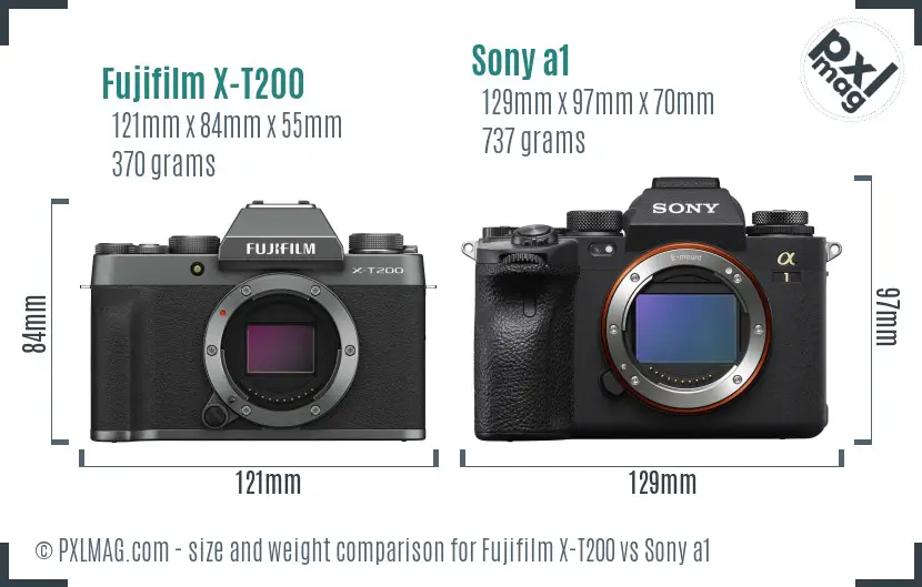 Fujifilm X-T200 vs Sony a1 size comparison