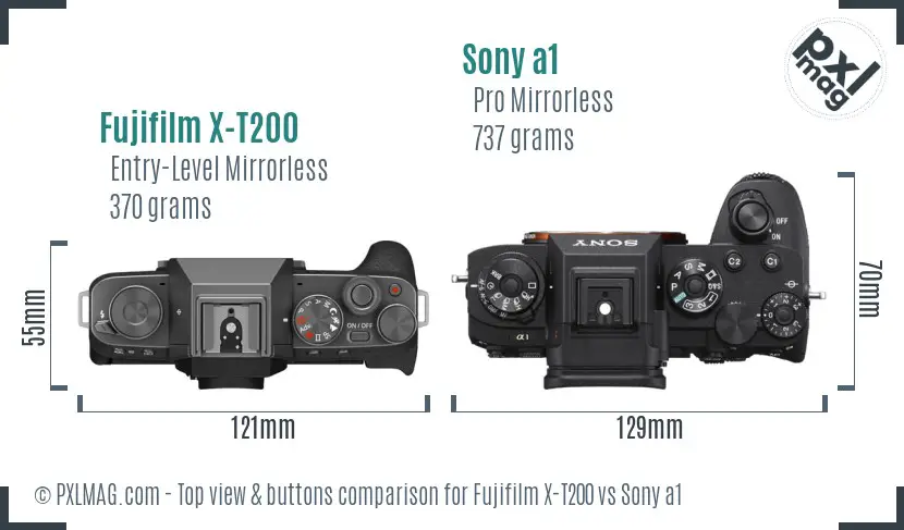 Fujifilm X-T200 vs Sony a1 top view buttons comparison