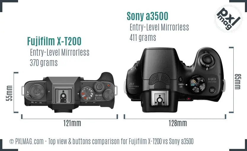 Fujifilm X-T200 vs Sony a3500 top view buttons comparison