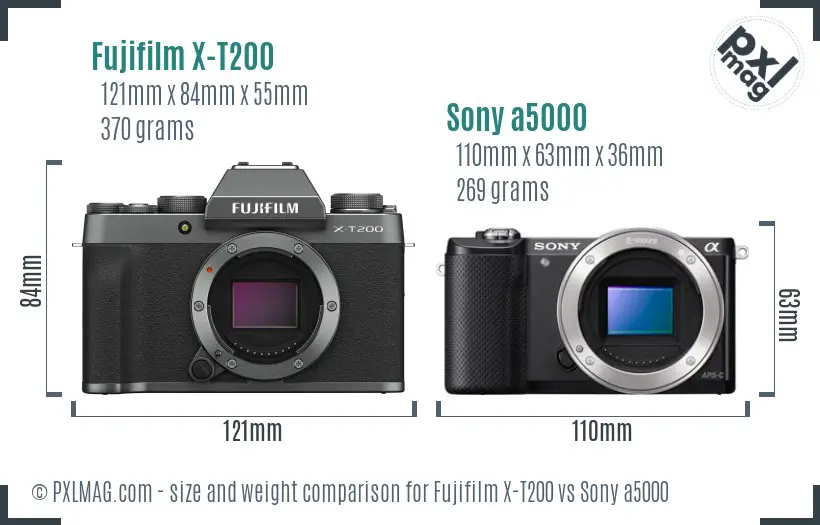 Fujifilm X-T200 vs Sony a5000 size comparison