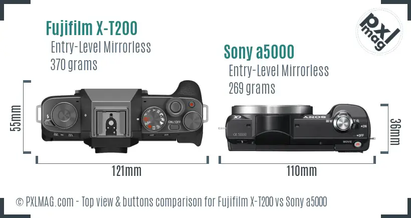 Fujifilm X-T200 vs Sony a5000 top view buttons comparison