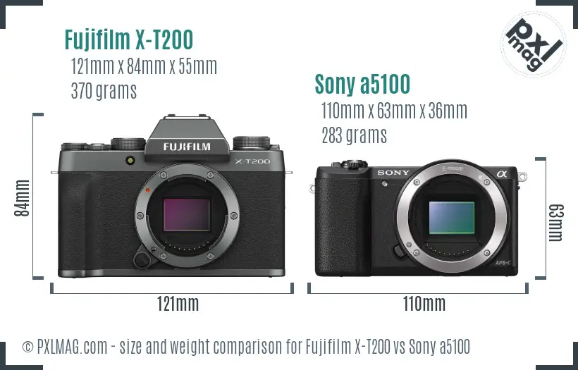 Fujifilm X-T200 vs Sony a5100 size comparison