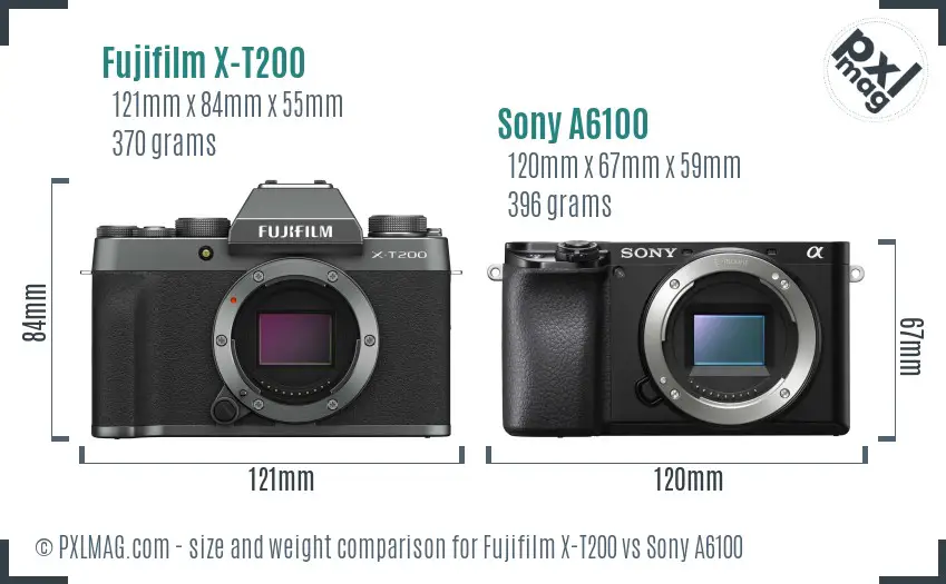 Fujifilm X-T200 vs Sony A6100 size comparison Fujifilm X-T200 vs Sony A6100 size comparison