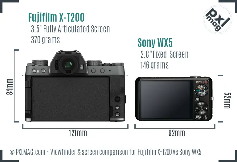 Fujifilm X-T200 vs Sony WX5 Screen and Viewfinder comparison