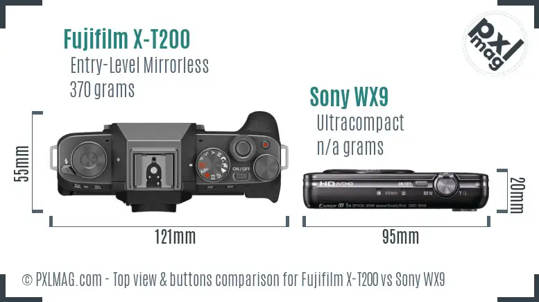 Fujifilm X-T200 vs Sony WX9 top view buttons comparison