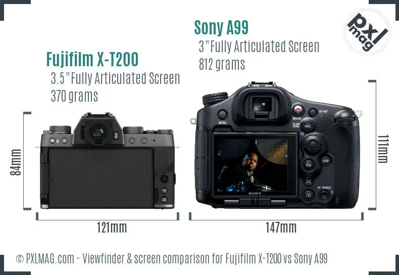Fujifilm X-T200 vs Sony A99 Screen and Viewfinder comparison