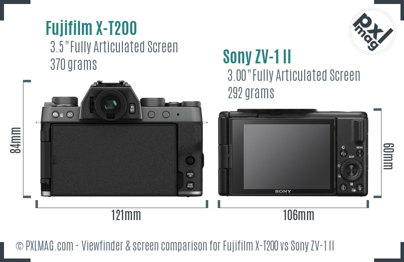 Fujifilm X-T200 vs Sony ZV-1 II Screen and Viewfinder comparison