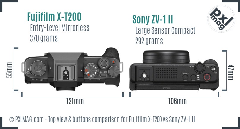 Fujifilm X-T200 vs Sony ZV-1 II top view buttons comparison