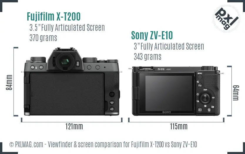 Fujifilm X-T200 vs Sony ZV-E10 Screen and Viewfinder comparison