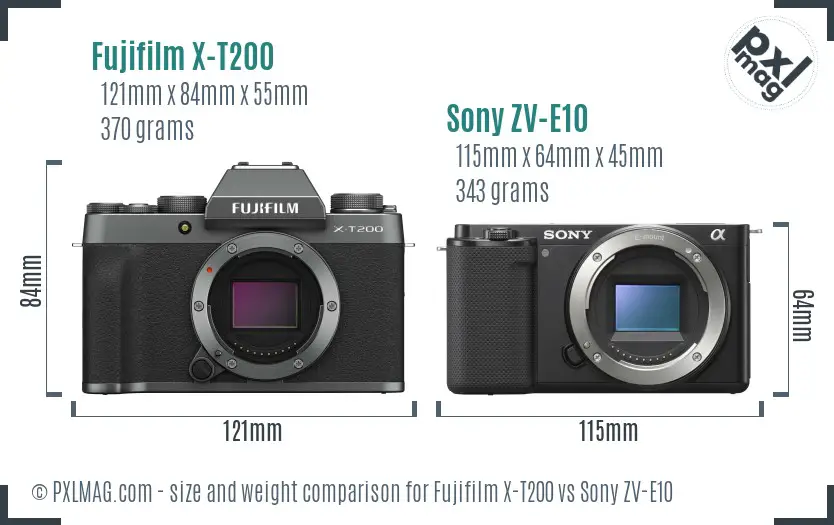 Fujifilm X-T200 vs Sony ZV-E10 size comparison