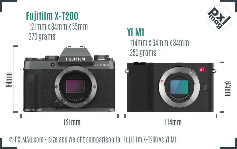 Fujifilm X-T200 vs YI M1 size comparison