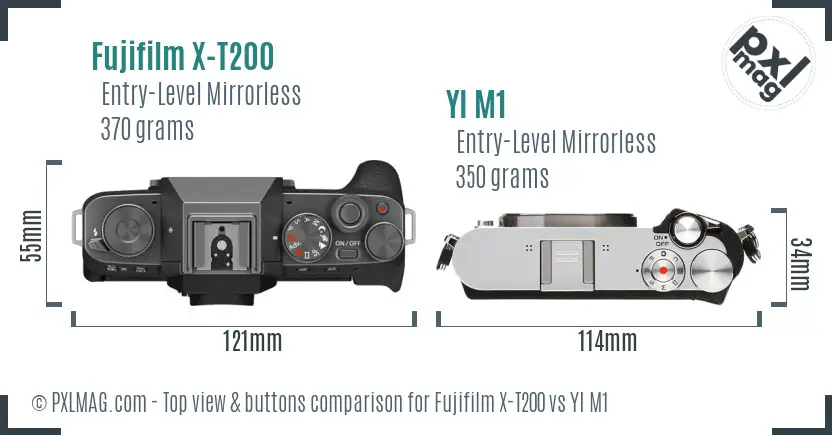 Fujifilm X-T200 vs YI M1 top view buttons comparison