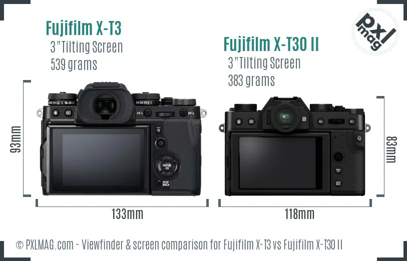 Fujifilm X-T3 vs Fujifilm X-T30 II Screen and Viewfinder comparison