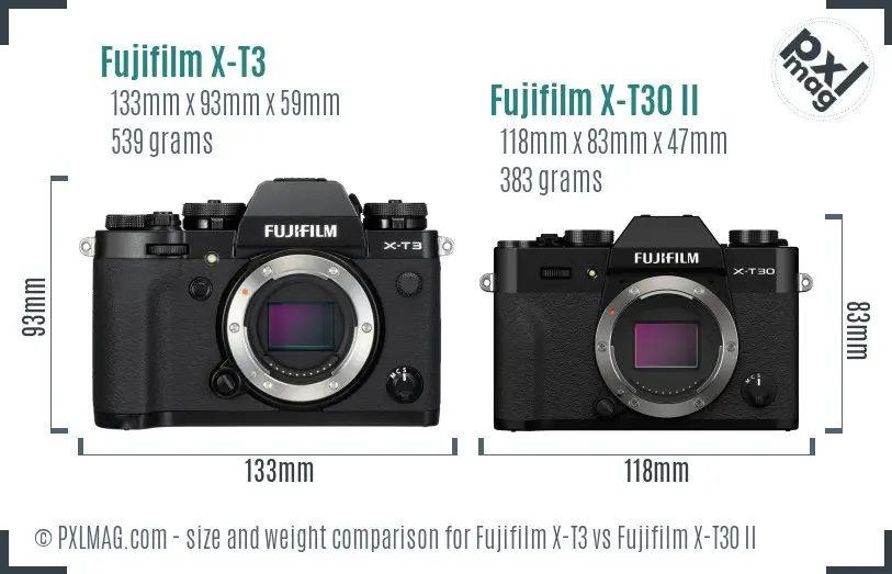 Fujifilm X-T3 vs Fujifilm X-T30 II size comparison