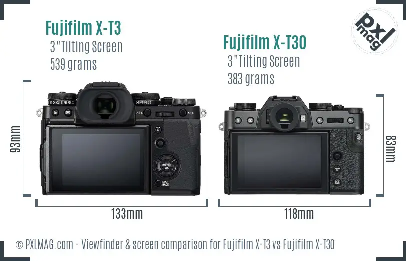 Fujifilm X-T3 vs Fujifilm X-T30 Screen and Viewfinder comparison