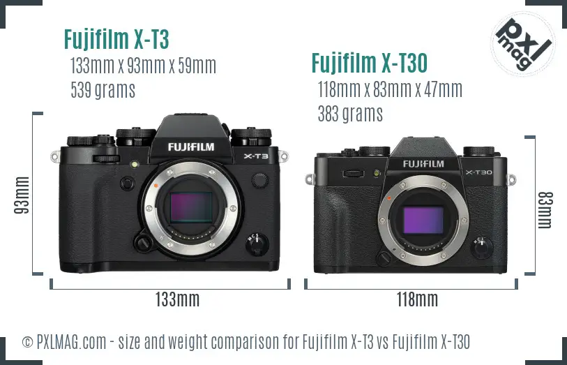 Fujifilm X-T3 vs Fujifilm X-T30 size comparison