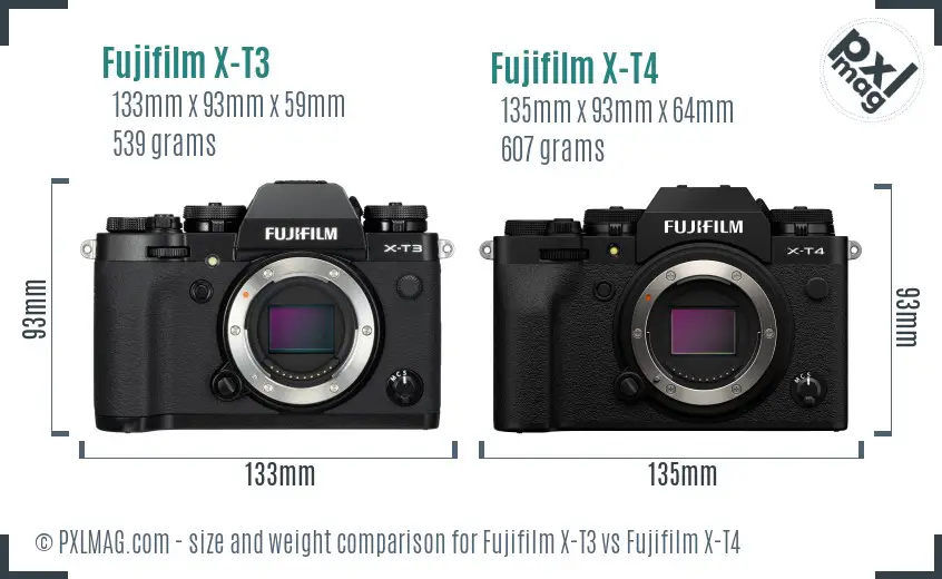 Fujifilm X-T3 vs Fujifilm X-T4 size comparison