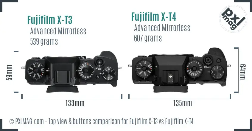 Fujifilm X-T3 vs Fujifilm X-T4 top view buttons comparison