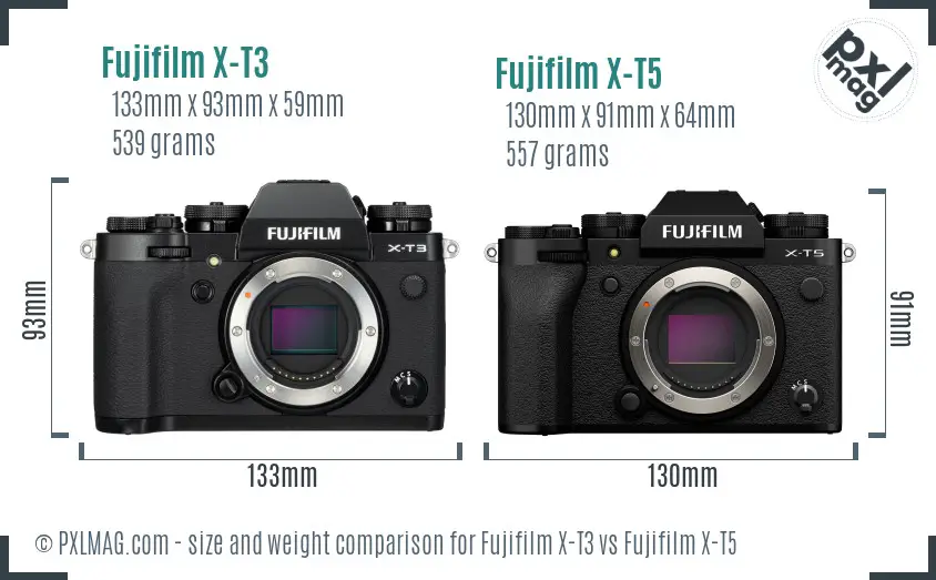 Fujifilm X-T3 vs Fujifilm X-T5 size comparison