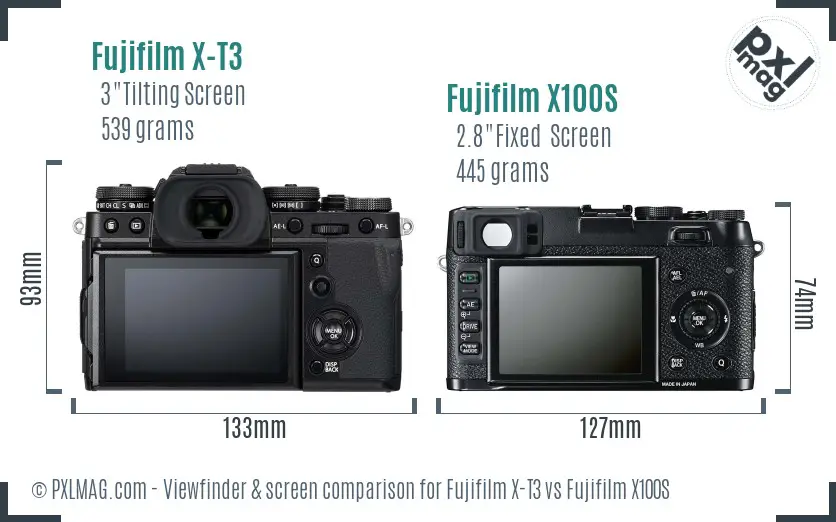 Fujifilm X-T3 vs Fujifilm X100S Screen and Viewfinder comparison