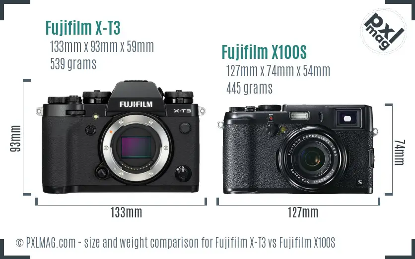 Fujifilm X-T3 vs Fujifilm X100S size comparison