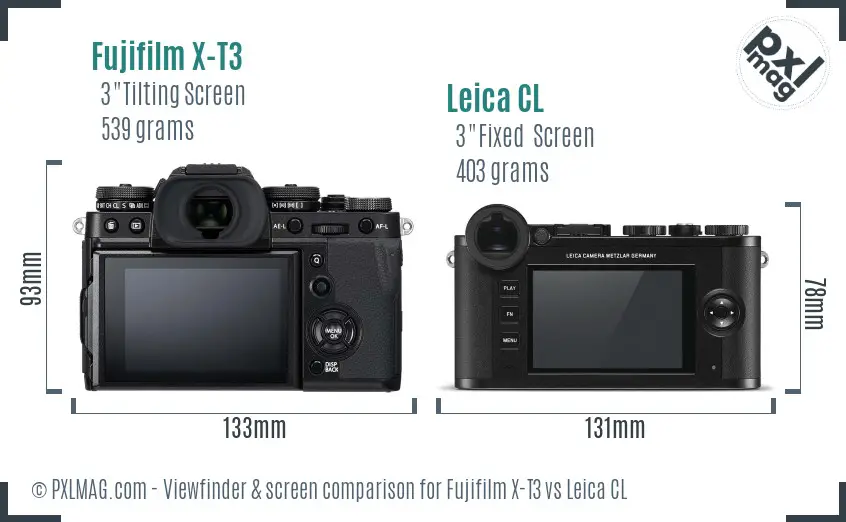 Fujifilm X-T3 vs Leica CL Screen and Viewfinder comparison