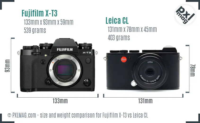 Fujifilm X-T3 vs Leica CL size comparison