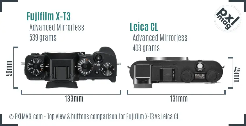 Fujifilm X-T3 vs Leica CL top view buttons comparison