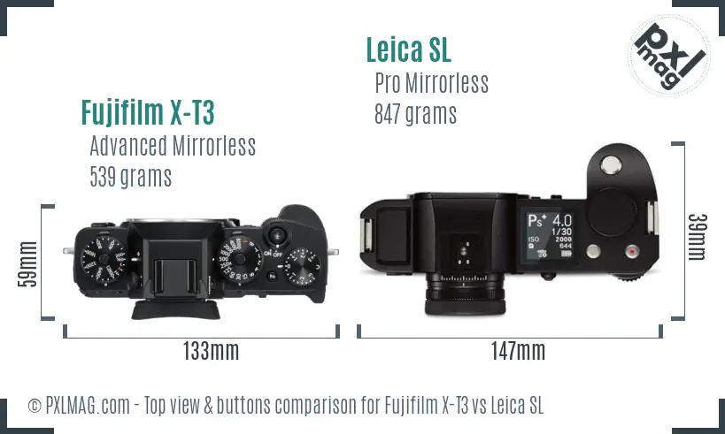 Fujifilm X-T3 vs Leica SL top view buttons comparison