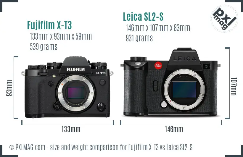 Fujifilm X-T3 vs Leica SL2-S size comparison