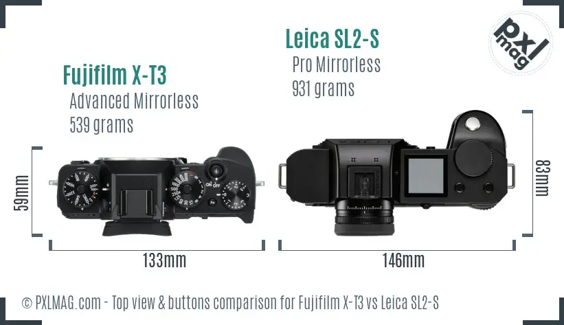 Fujifilm X-T3 vs Leica SL2-S top view buttons comparison