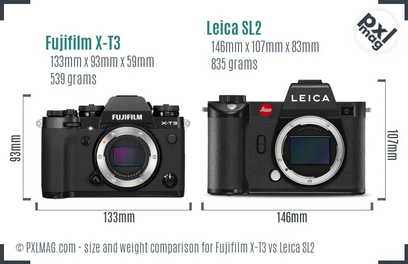 Fujifilm X-T3 vs Leica SL2 size comparison