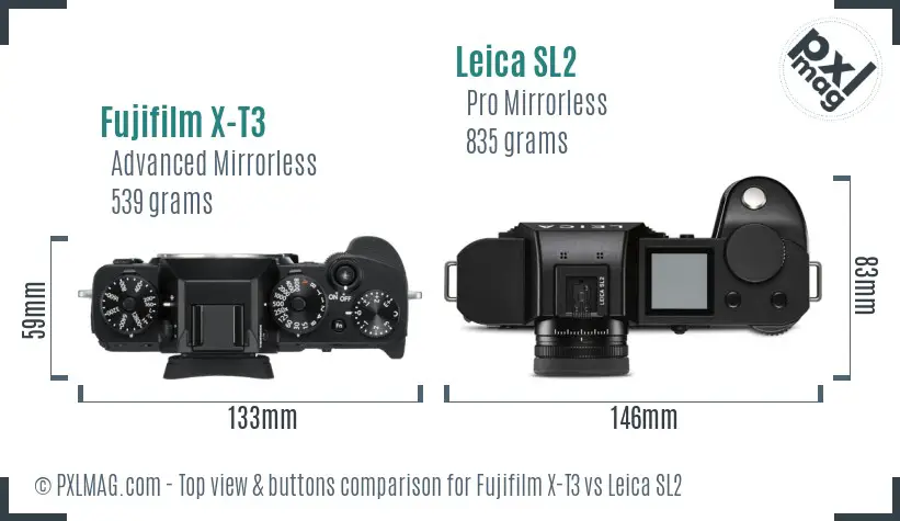 Fujifilm X-T3 vs Leica SL2 top view buttons comparison
