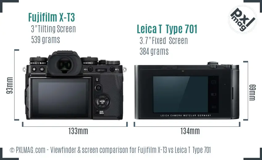 Fujifilm X-T3 vs Leica T  Type 701 Screen and Viewfinder comparison