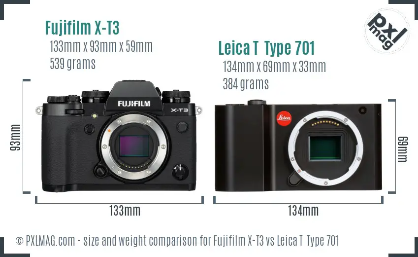 Fujifilm X-T3 vs Leica T  Type 701 size comparison