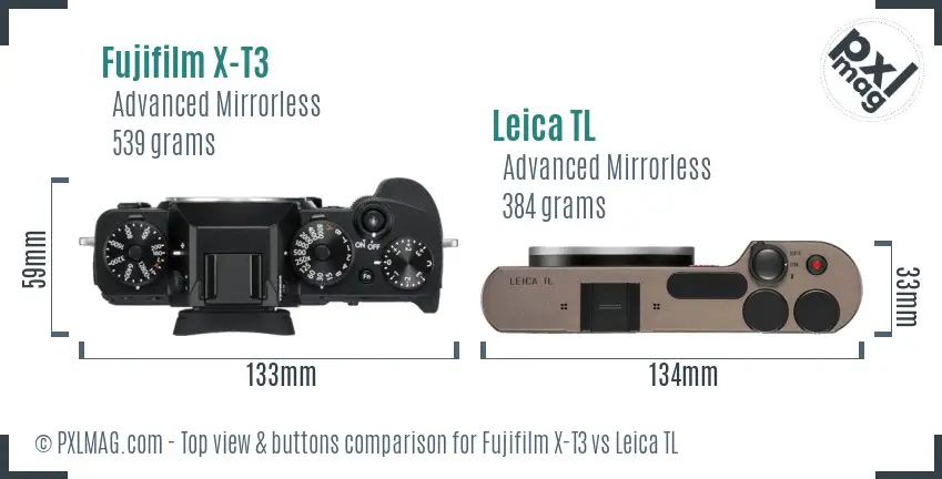 Fujifilm X-T3 vs Leica TL top view buttons comparison Fujifilm X-T3 vs Leica TL top view buttons comparison