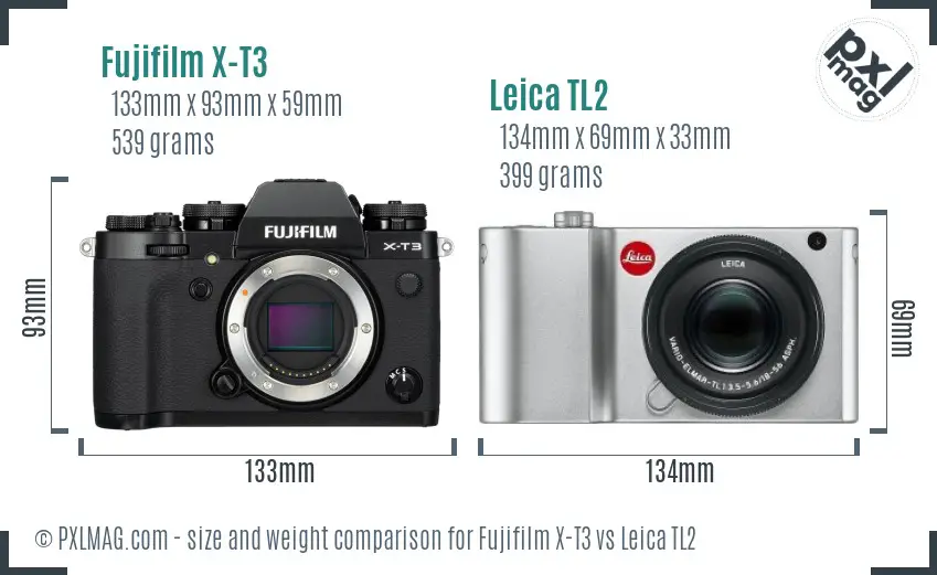 Fujifilm X-T3 vs Leica TL2 size comparison