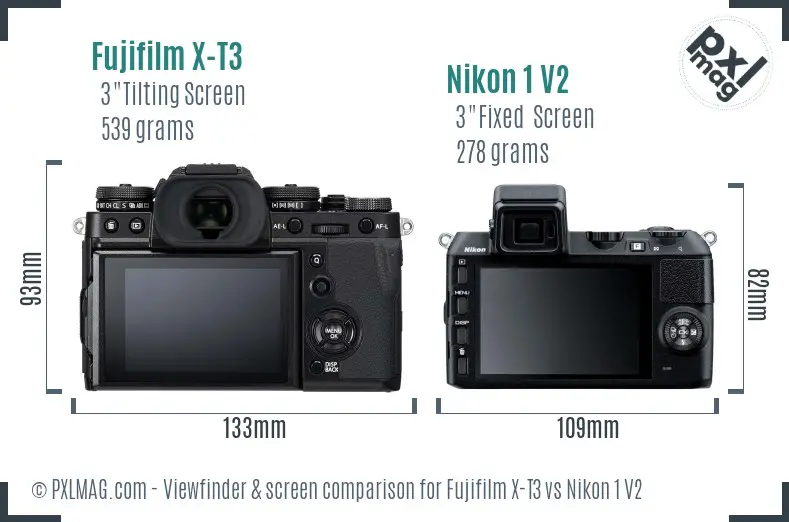 Fujifilm X-T3 vs Nikon 1 V2 Screen and Viewfinder comparison