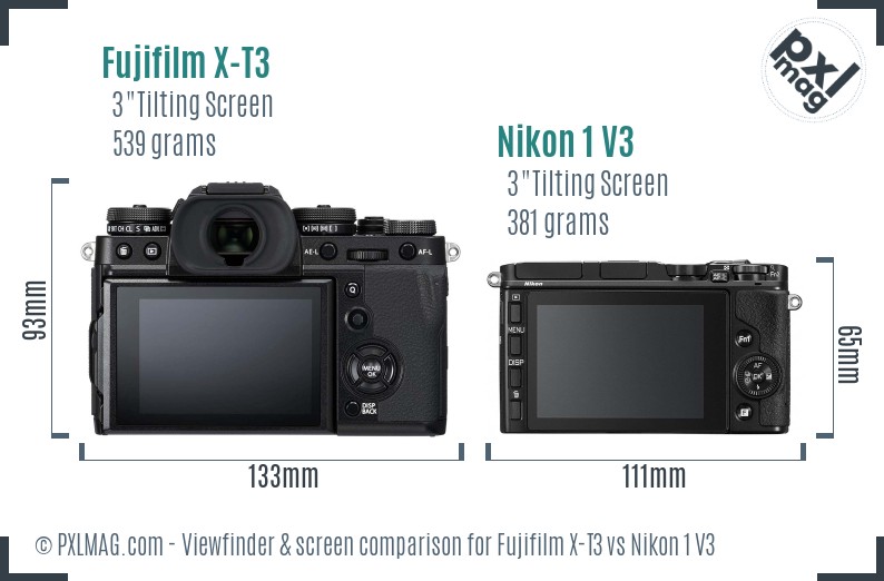 Fujifilm X-T3 vs Nikon 1 V3 Screen and Viewfinder comparison