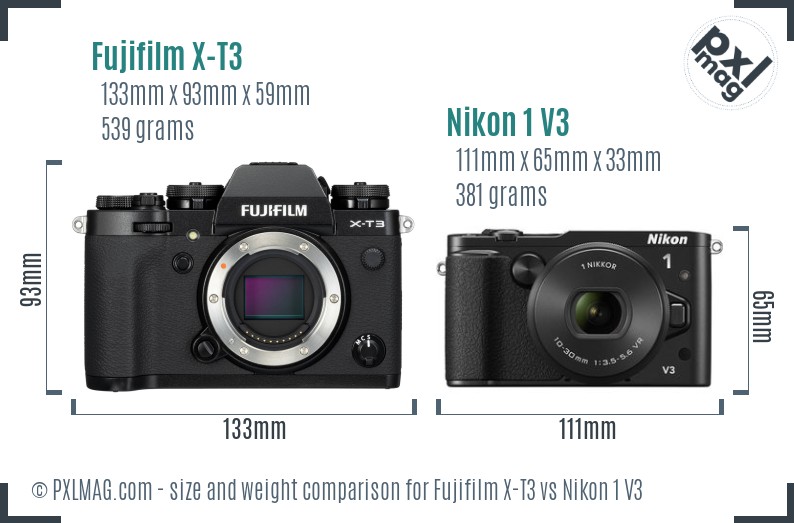 Fujifilm X-T3 vs Nikon 1 V3 size comparison Fujifilm X-T3 vs Nikon 1 V3 size comparison