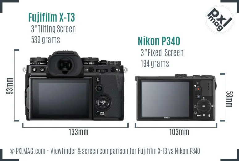 Fujifilm X-T3 vs Nikon P340 Screen and Viewfinder comparison