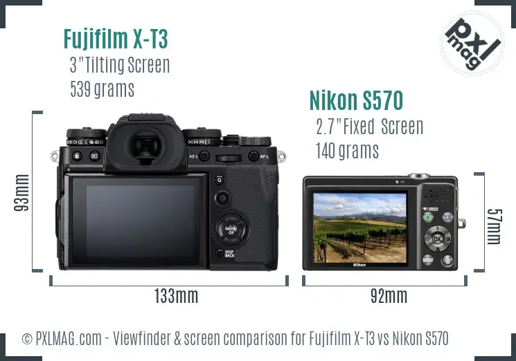Fujifilm X-T3 vs Nikon S570 Screen and Viewfinder comparison